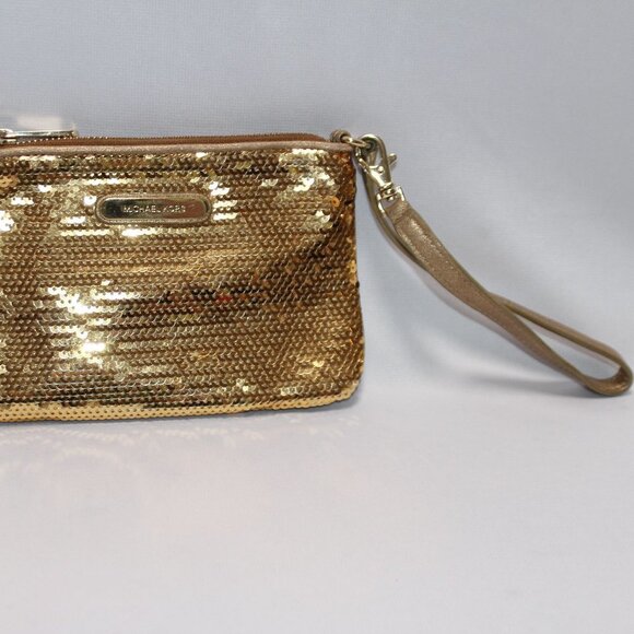 MICHAEL Michael Kors Gold Leather Sequin Mini Handbag/Wristlet - Picture 2 of 9